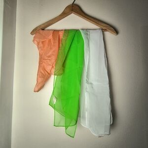 Vintage spring color orange green and white small sheer scarf bundle